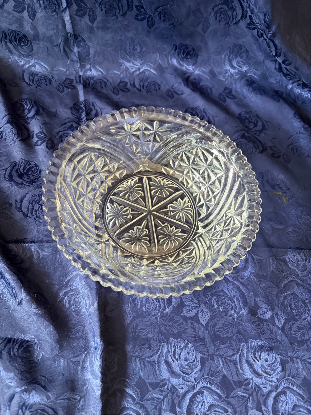 Vtg. 8” Anchor Hocking Clear Pressed Glass Round Bowl-“Stars & Bars”